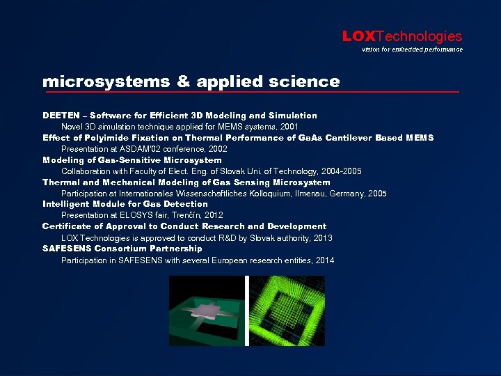 LOXTechnologies vision for embedded performance microsystems & applied science DEETEN – Software for Efficient