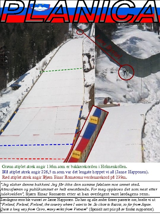 La rs By stø l Grønn stiplet strek angir 136 m som er bakkerekorden