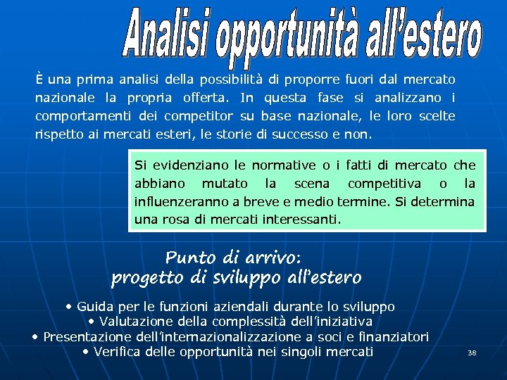 È una prima analisi della possibilità di proporre fuori dal mercato nazionale la propria