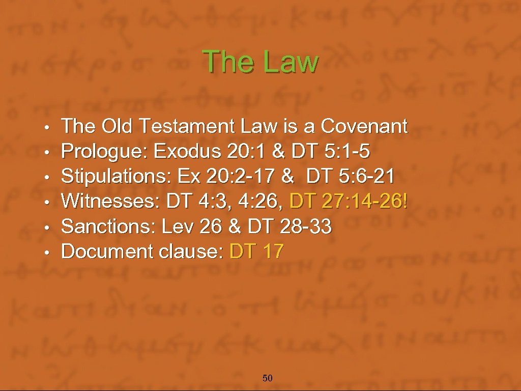 The Law • • • The Old Testament Law is a Covenant Prologue: Exodus