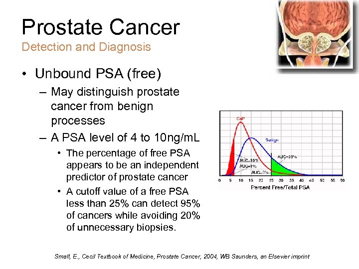 Prostate Cancer Detection and Diagnosis • Unbound PSA (free) – May distinguish prostate cancer