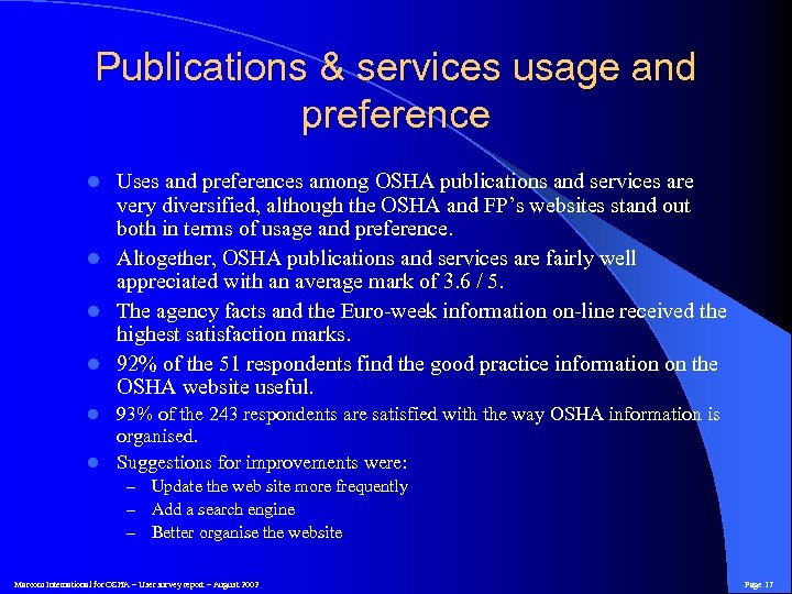 Publications & services usage and preference Uses and preferences among OSHA publications and services