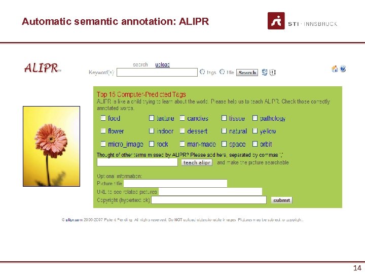 Automatic semantic annotation: ALIPR 14 