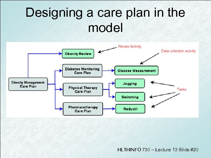 Designing a care plan in the model HLTHINFO 730 – Lecture 13 Slide #20