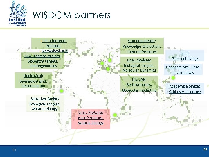 WISDOM partners • LPC Clermont. Ferrand: • Biomedical grid CEA, Acamba project: Biological targets,
