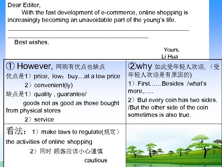 Dear Editor, With the fast development of e-commerce, online shopping is increasingly becoming an