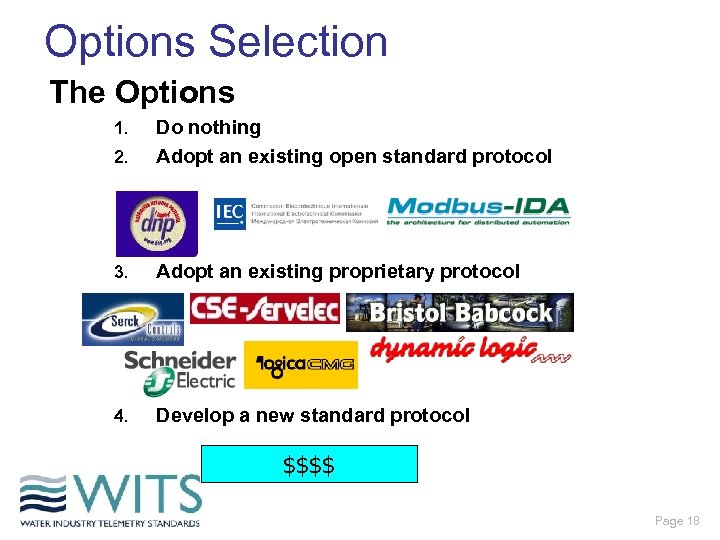 Options Selection The Options 2. Do nothing Adopt an existing open standard protocol 3.