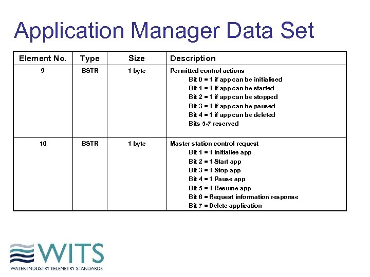 Application Manager Data Set Element No. Type Size Description 9 BSTR 1 byte Permitted
