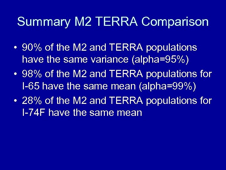 Summary M 2 TERRA Comparison • 90% of the M 2 and TERRA populations
