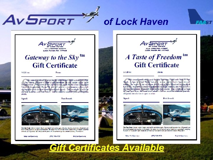 of Lock Haven Gift Certificates Available 