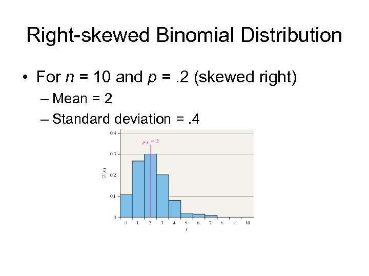 Right-skewed Binomial Distribution • For n = 10 and p =. 2 (skewed right)