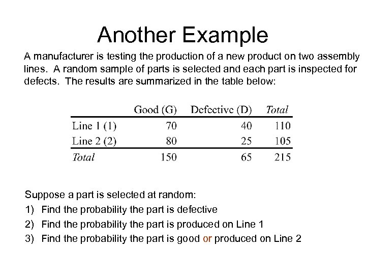 Another Example A manufacturer is testing the production of a new product on two