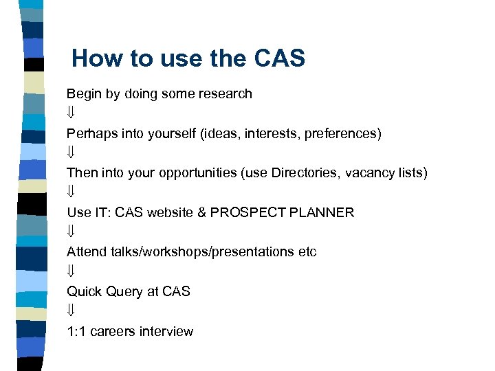 How to use the CAS Begin by doing some research Perhaps into yourself (ideas,