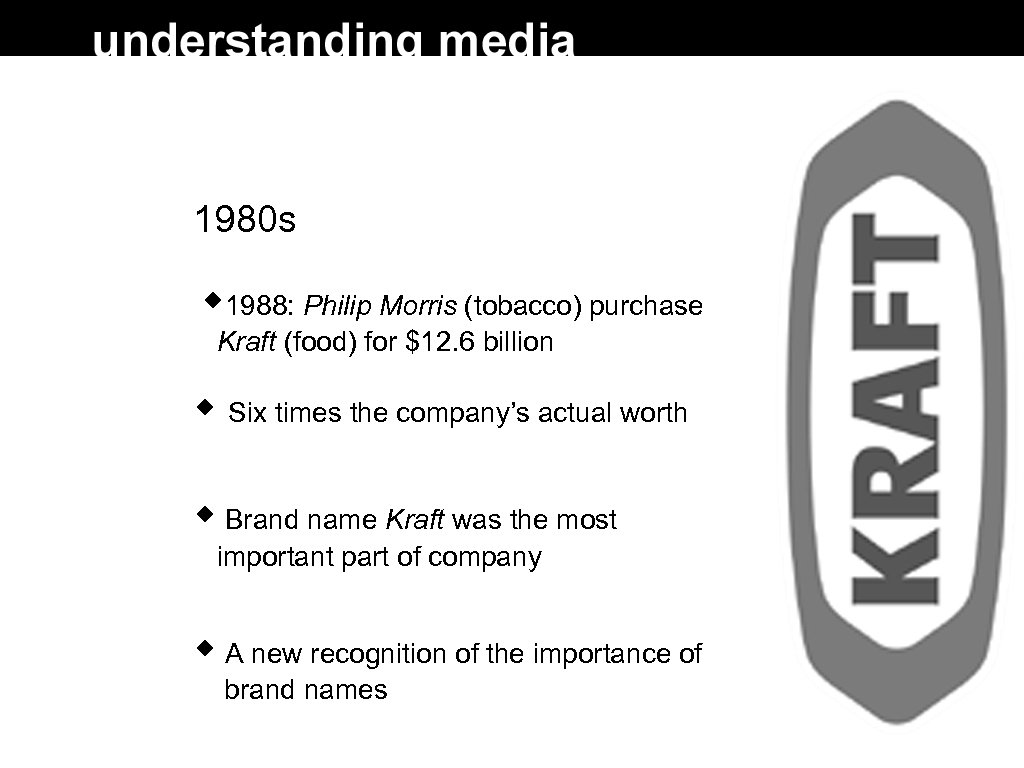 1980 s 1988: Philip Morris (tobacco) purchase Kraft (food) for $12. 6 billion Six
