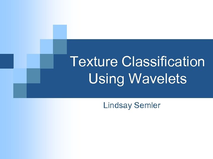Texture Classification Using Wavelets Lindsay Semler 