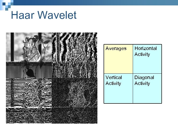 Haar Wavelet Averages Horizontal Activity Vertical Activity Diagonal Activity 