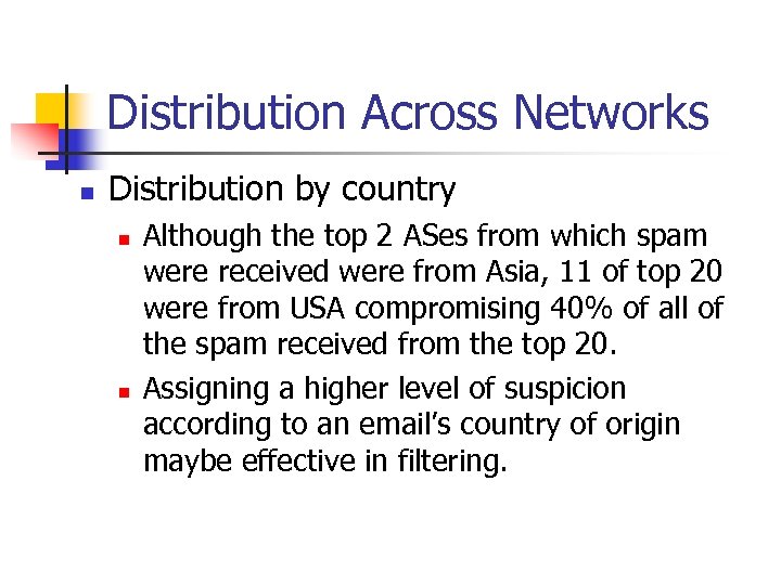 Distribution Across Networks n Distribution by country n n Although the top 2 ASes