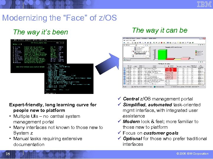 Modernizing the “Face” of z/OS The way it’s been Expert-friendly, long learning curve for