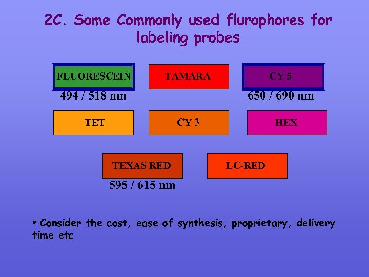 2 C. Some Commonly used flurophores for labeling probes FLUORESCEIN TAMARA 494 / 518