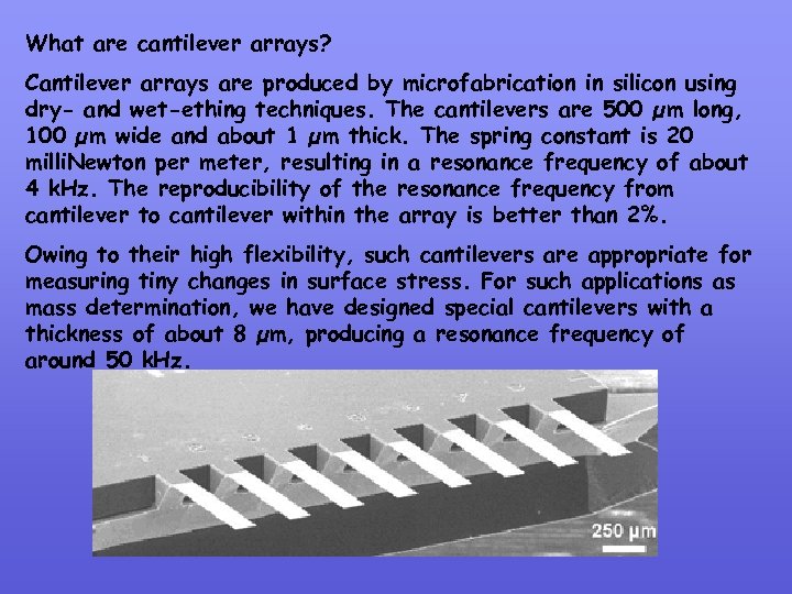 What are cantilever arrays? Cantilever arrays are produced by microfabrication in silicon using dry-