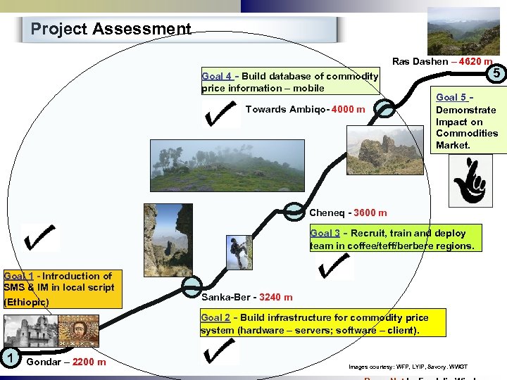 Project Assessment Ras Dashen – 4620 m Goal 4 - Build database of commodity