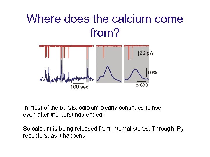 Where does the calcium come from? In most of the bursts, calcium clearly continues