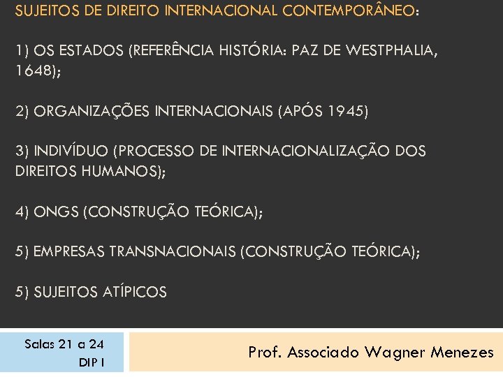 SUJEITOS DE DIREITO INTERNACIONAL CONTEMPOR NEO: 1) OS ESTADOS (REFERÊNCIA HISTÓRIA: PAZ DE WESTPHALIA,