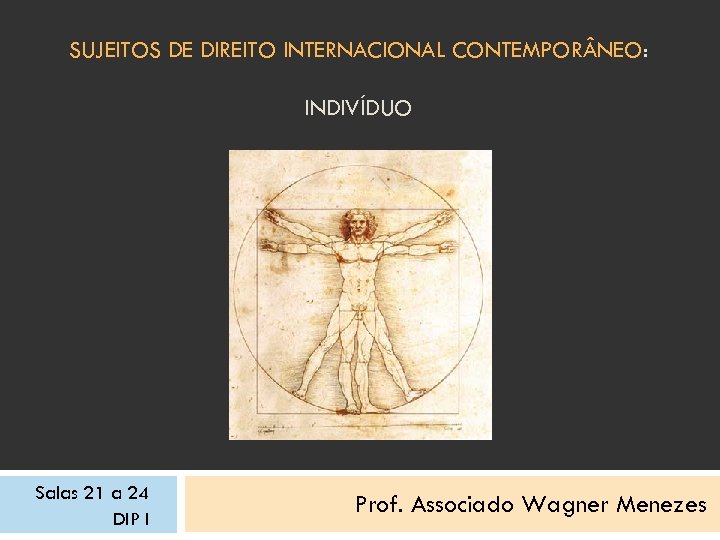 SUJEITOS DE DIREITO INTERNACIONAL CONTEMPOR NEO: INDIVÍDUO Salas 21 a 24 DIP I Prof.