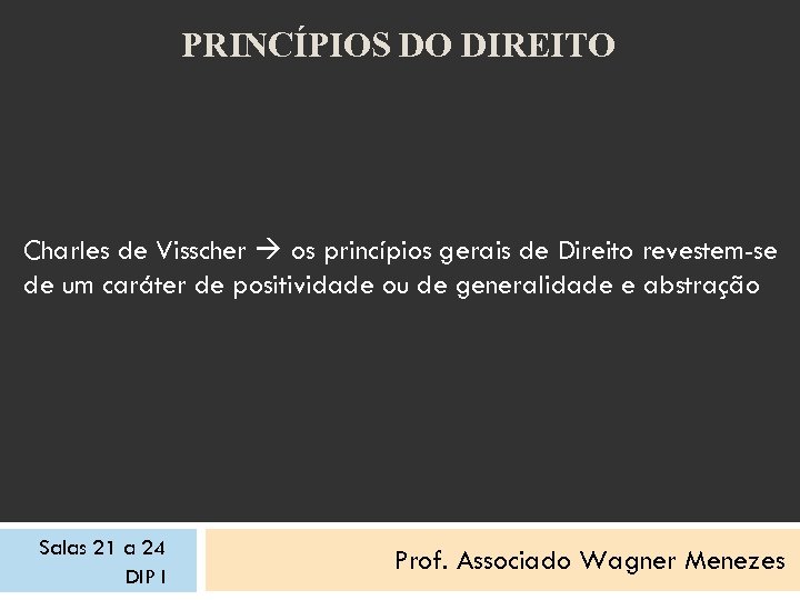 PRINCÍPIOS DO DIREITO Charles de Visscher os princípios gerais de Direito revestem-se de um