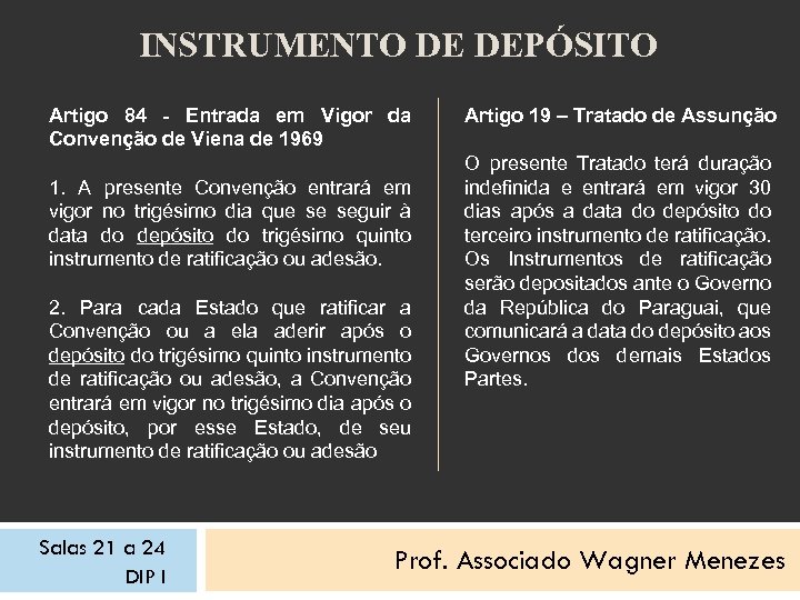 INSTRUMENTO DE DEPÓSITO Artigo 84 - Entrada em Vigor da Convenção de Viena de