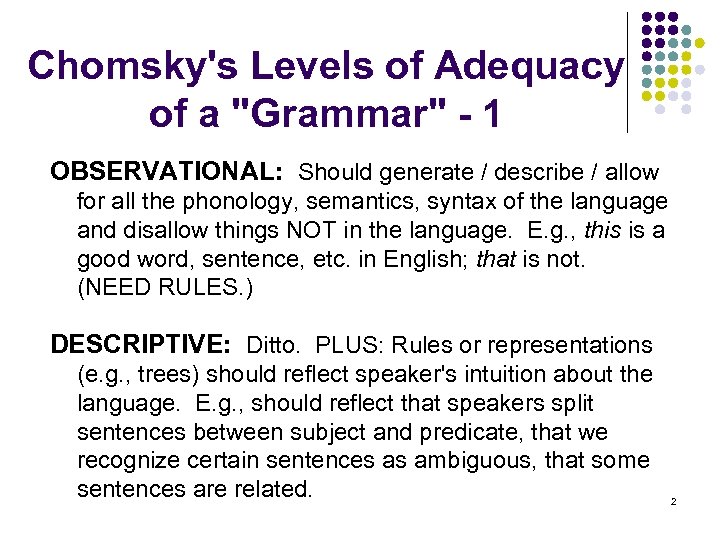 Chomsky's Levels of Adequacy of a 