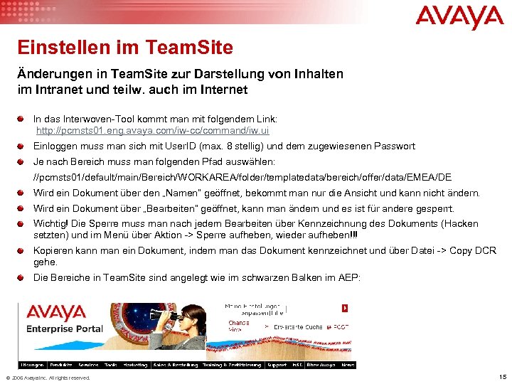Einstellen im Team. Site Änderungen in Team. Site zur Darstellung von Inhalten im Intranet