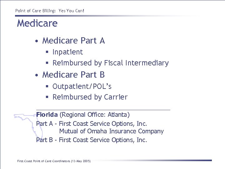 Point of Care Billing: Yes You Can! Medicare • Medicare Part A § Inpatient
