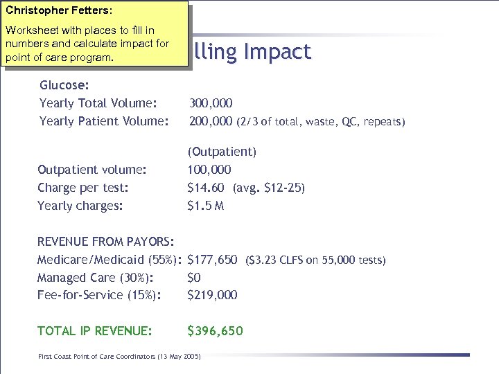 Christopher Fetters: Point of Care Billing: Yes You Can! Worksheet with places to fill