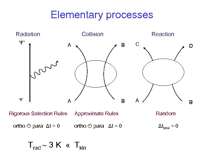 Elementary processes Radiation Collision Reaction Ψ’ A B C D ψ A B Rigorous