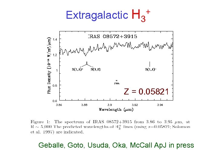 Extragalactic H 3+ Z = 0. 05821 Geballe, Goto, Usuda, Oka, Mc. Call Ap.