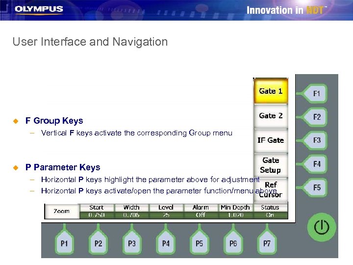 User Interface and Navigation u F Group Keys – Vertical F keys activate the