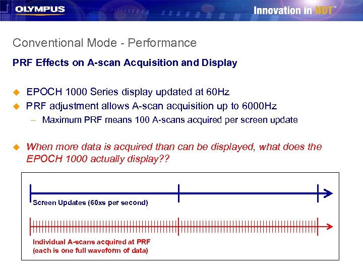 Conventional Mode - Performance PRF Effects on A-scan Acquisition and Display u u EPOCH