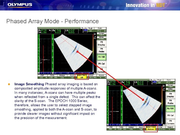 Phased Array Mode - Performance u Image Smoothing Phased array imaging is based on