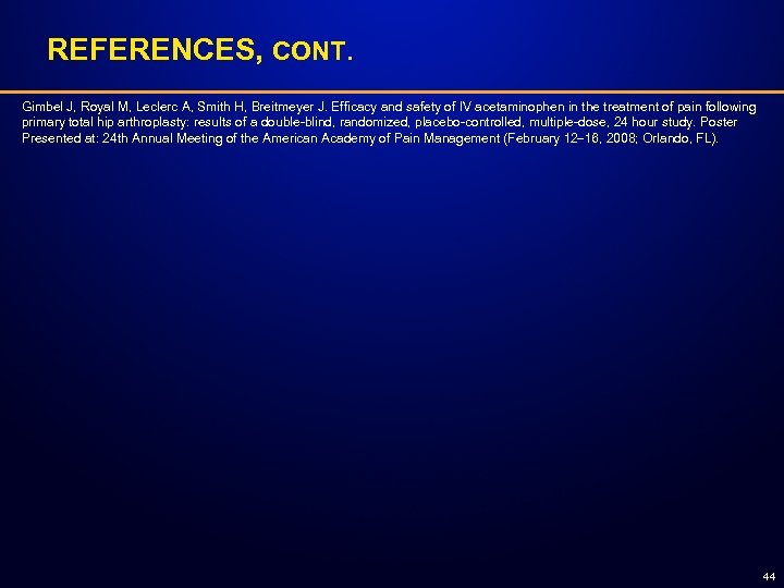 REFERENCES, CONT. Gimbel J, Royal M, Leclerc A, Smith H, Breitmeyer J. Efficacy and