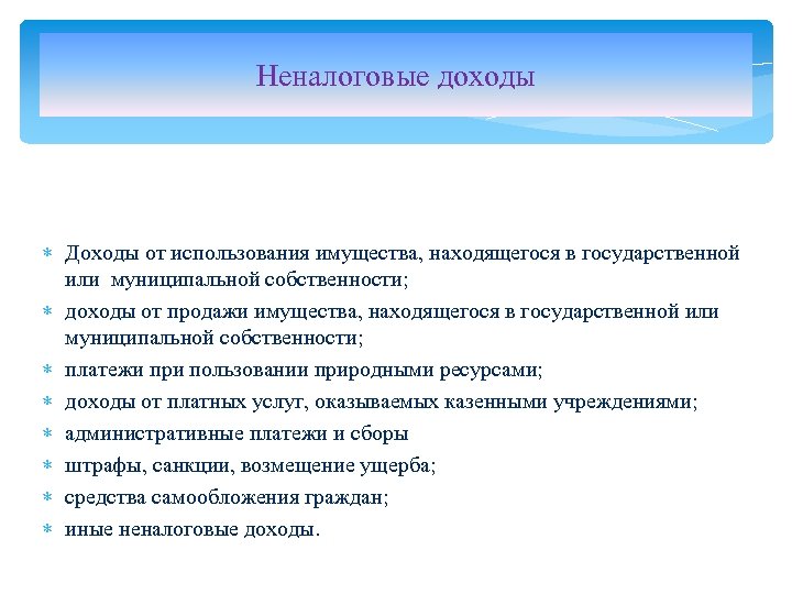 Неналоговые доходы Доходы от использования имущества, находящегося в государственной или муниципальной собственности; доходы от