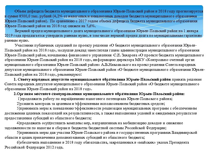  Объем дефицита бюджета муниципального образования Юрьев-Польский район в 2018 году прогнозируется в сумме