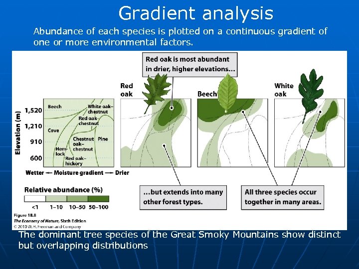 Gradient analysis Abundance of each species is plotted on a continuous gradient of one
