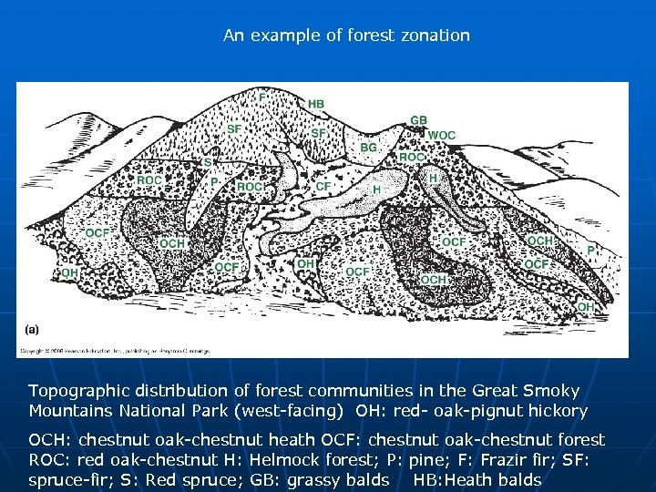An example of forest zonation Topographic distribution of forest communities in the Great Smoky