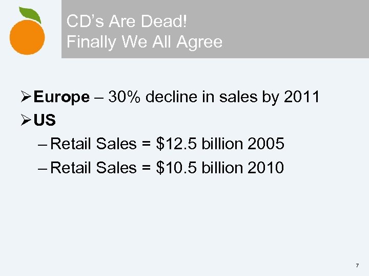 CD’s Are Dead! Finally We All Agree Ø Europe – 30% decline in sales
