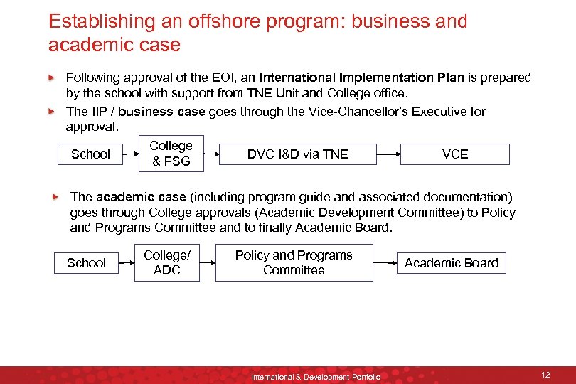 Establishing an offshore program: business and academic case Following approval of the EOI, an