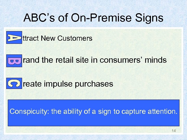 ABC’s of On-Premise Signs ttract New Customers rand the retail site in consumers’ minds