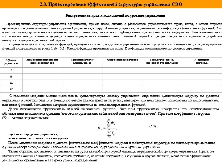 2. 8. Проектирование эффективной структуры управления СЭО Распределение прав и полномочий по уровням управления
