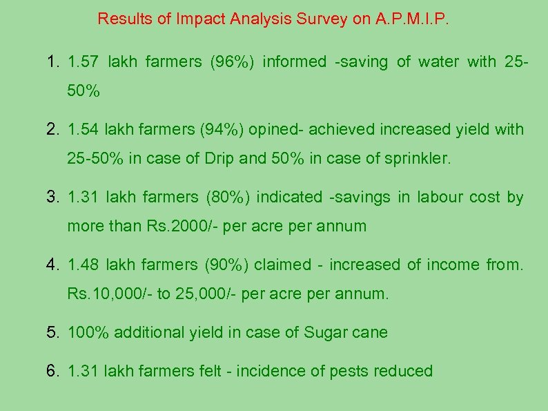 Results of Impact Analysis Survey on A. P. M. I. P. 1. 1. 57