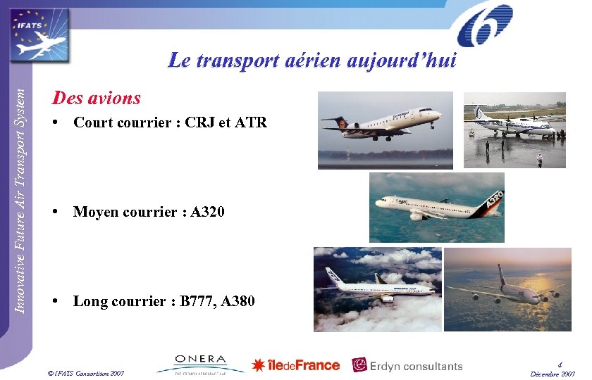 Innovative Future Air Transport System Le transport aérien aujourd’hui Des avions • Court courrier